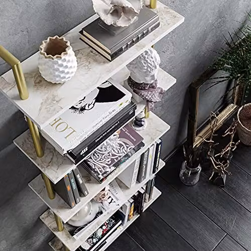 DECOROTIKA Paulina Industrial 5-Tier Bookshelf in Gold and White – 2
