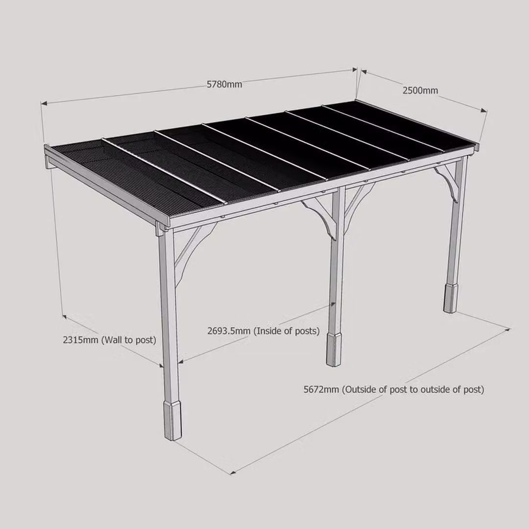 Rutland County Garden Furniture Wood and Polycarbonate Roof Carport, W: 578 cm, D: 250 cm, H: 270 cm – 4