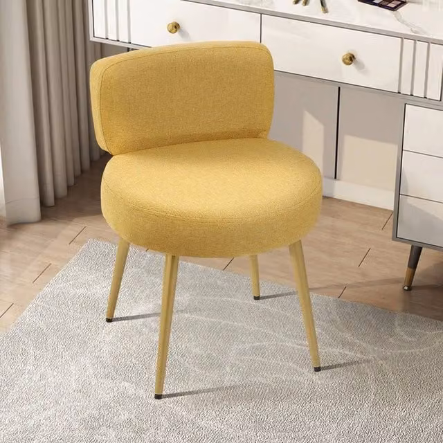FORGEVIO Yellow Bouclé Fabric Dressing Table Stool with Metal Frame
