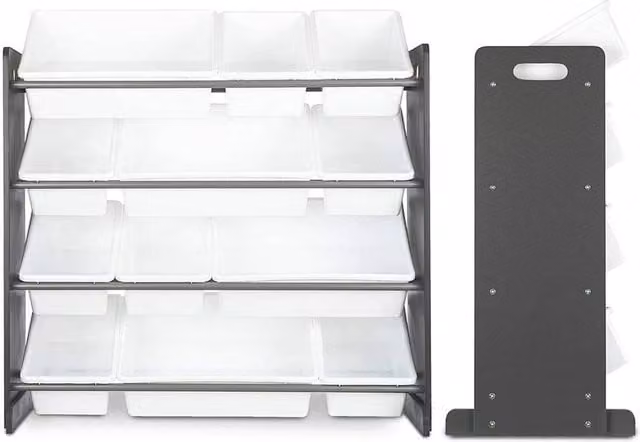 FORGEVIO Toy Storage Unit with 12 Plastic Drawers in Grey, W: 50 cm