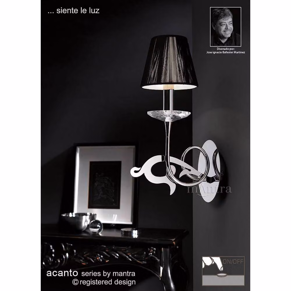 Netlighting Acanto Switched Wall Lamp with Black Fabric Shade and Polished Chrome Finish, E14 – 2