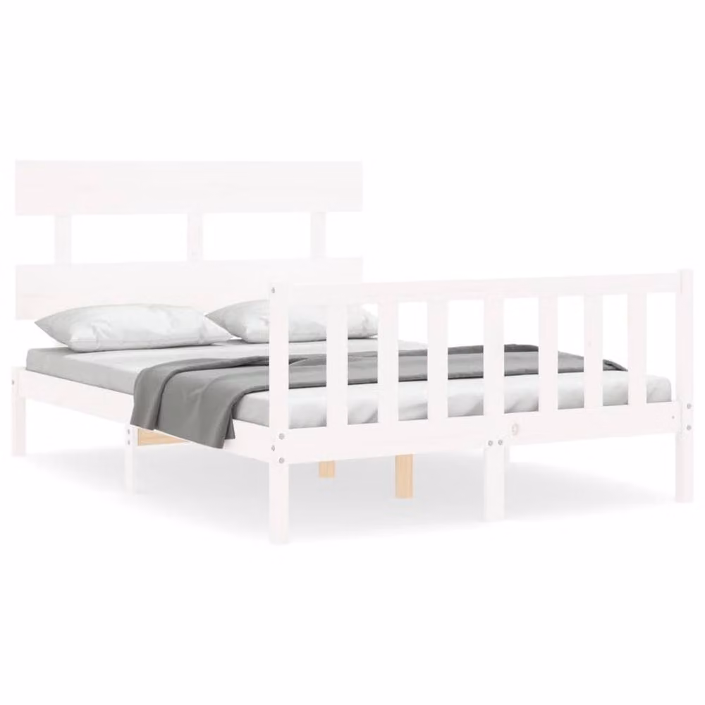 Berkfield Home Beautiful Bed Frame with Headboard in White Solid Pine Wood W/D/H: 120 x 200 x 81 cm – 2