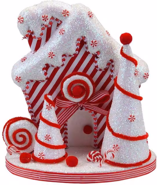 VFM e-Store Christmas Candy Cane House Tabletop Decoration, White and Red, W: 28 cm, H: 26 cm