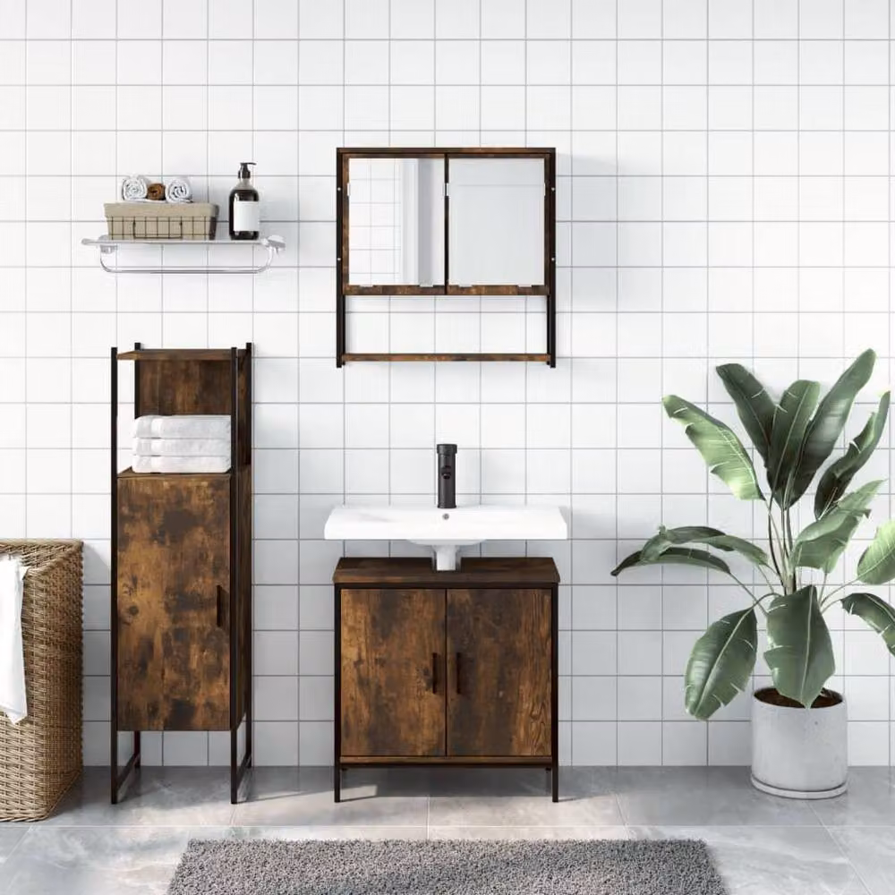 Berkfield Home 3 Piece Industrial Bathroom Furniture Set in Smoked Oak Brown – 2
