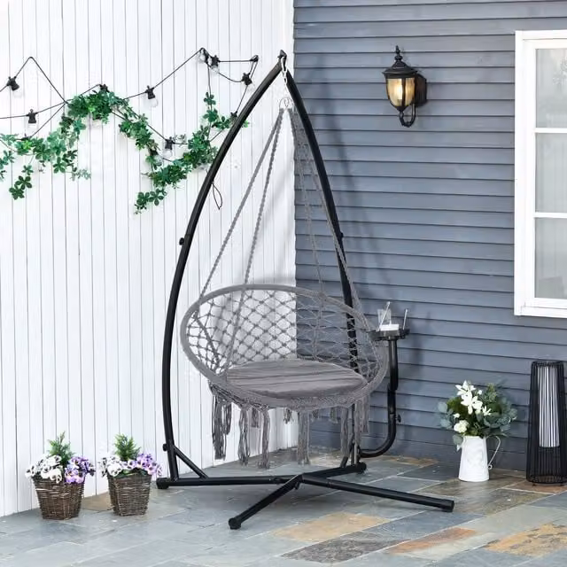 Outsunny Heavy Duty Metal Hammock Chair C-Stand in Matt Black