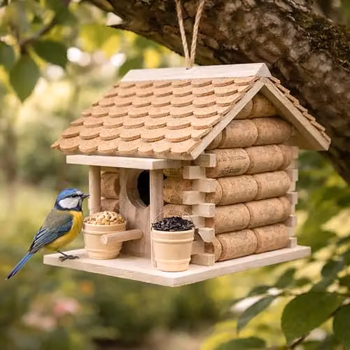 Garden Mile Brown Wooden Bird House with Wine Cork Design