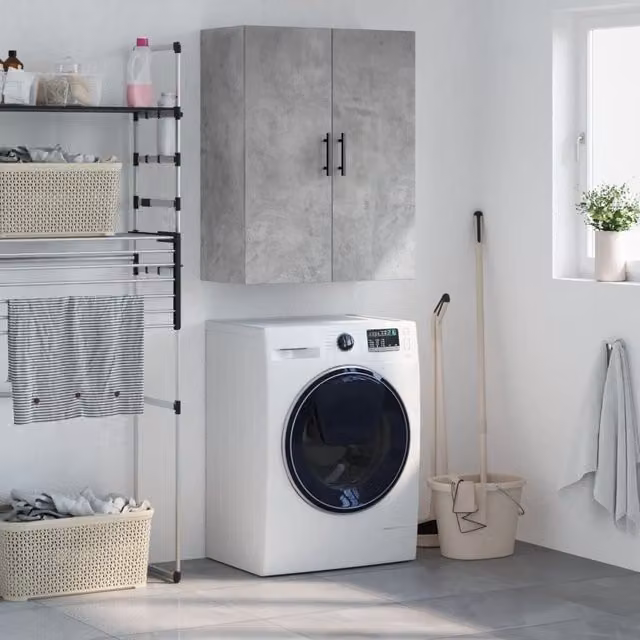 Berkfield Home Wall Mounted Cabinet in Concrete Grey, W/D/H: 69.5 x 34 x 90 cm