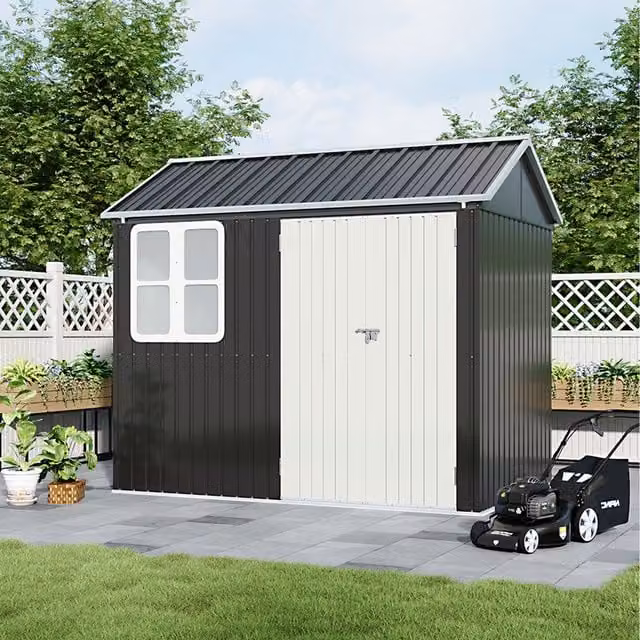 Komore Modern Metal Outdoor Garden Shed with Window in Black and White