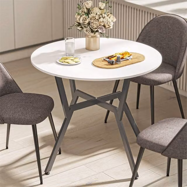 EONLION Modern Round White Dining Table with Matt MDF Laminate Top and Metal X-Frame Base, Diameter: 100 cm – 1
