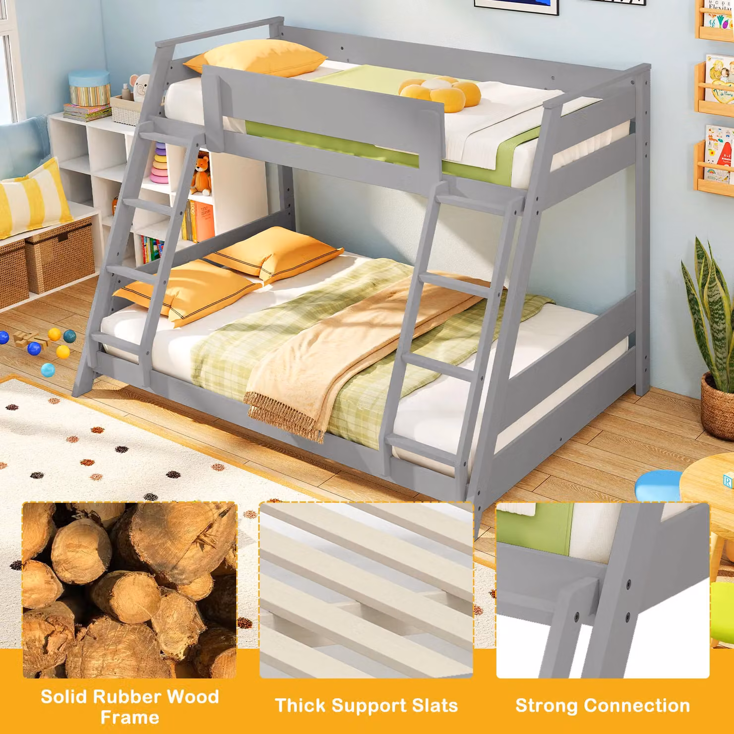 Costway 2-in-1 Convertible Bunk Bed Frame with 2 Ladders in Grey – 3