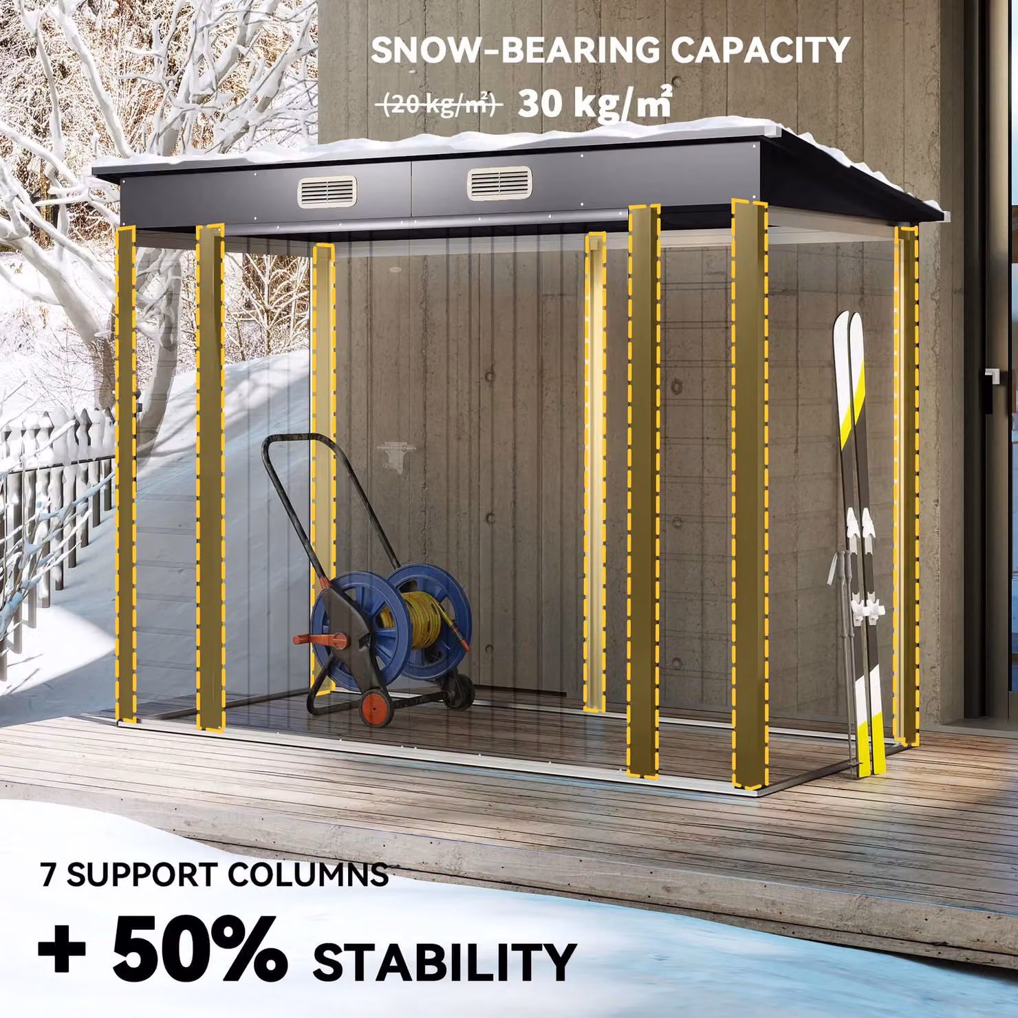 OUTSUNNY Grey Galvanised Steel Pent Garden Storage Shed with Double Doors and Side Vents, W/D/H: 244 x 122 x 183 cm – 4