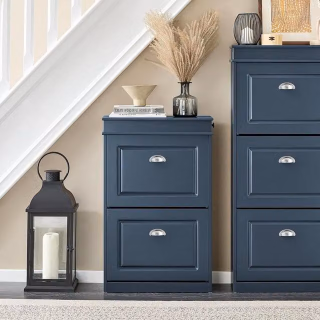 SoBuy Modern 2 Drawer Shoe Cabinet Organizer in Blue