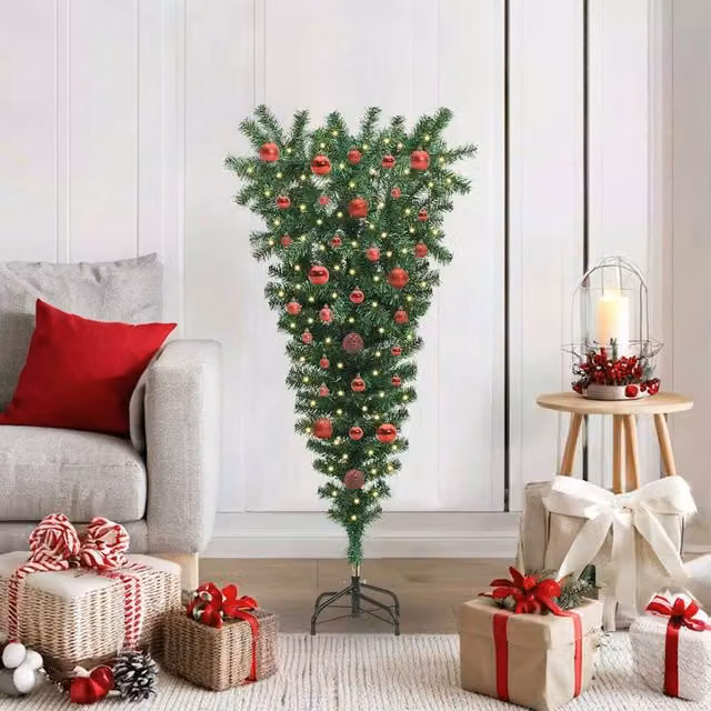 Berkfield Home Green Tabletop Upside-down Artificial Pre-lit Christmas Tree with Ball Set – 1