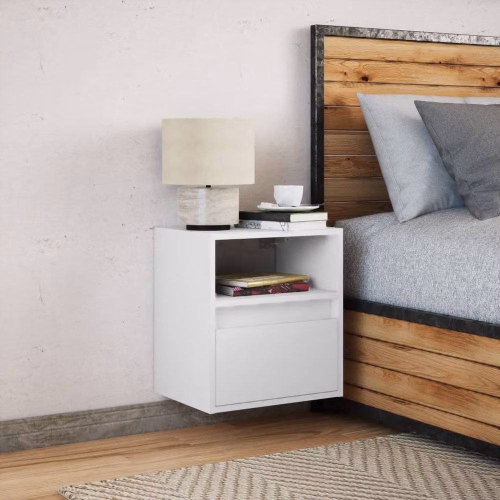 Berkfield Home Wall-mounted Bedside Cabinet with Integrated LED Lights, White – 3