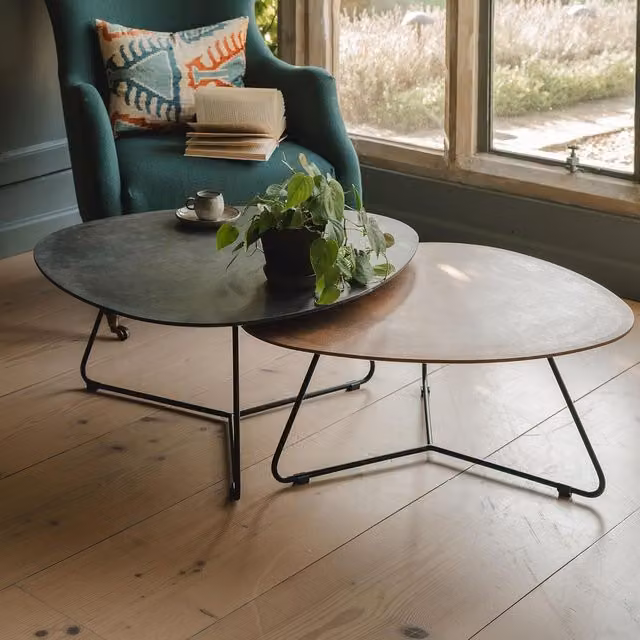 Bergen Set of Two Nesting Coffee Tables in Grey, Gold and Black