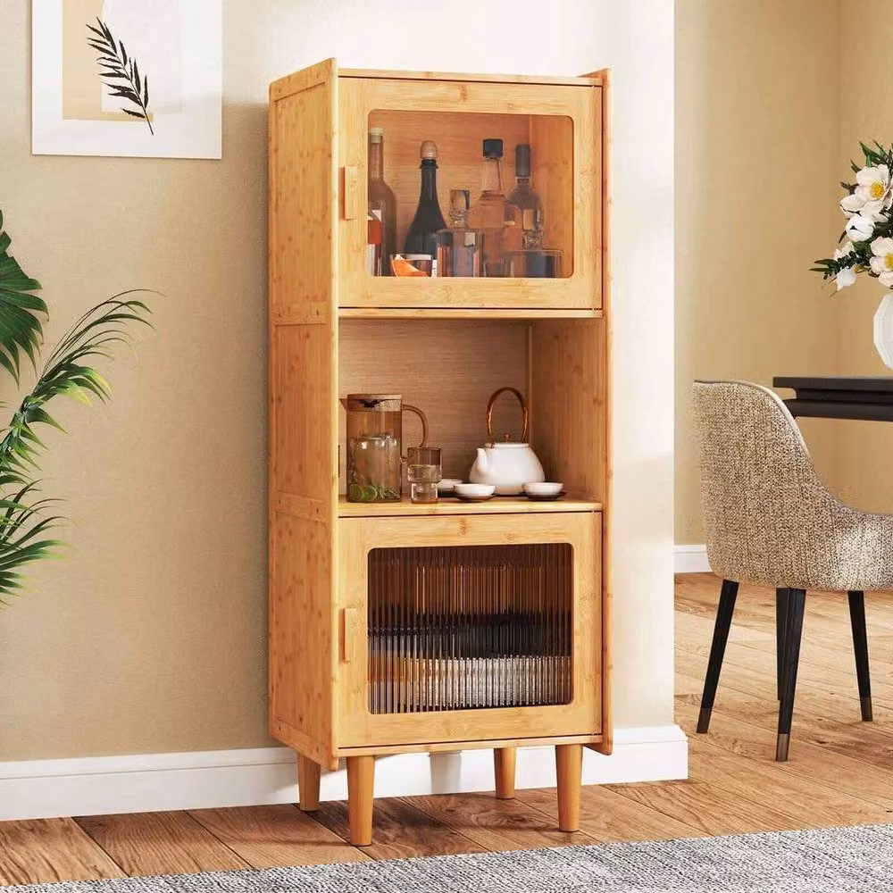 KORVIXA Modern Bamboo Small Corner Sideboard Storage Organizer in Sand Brown – 4