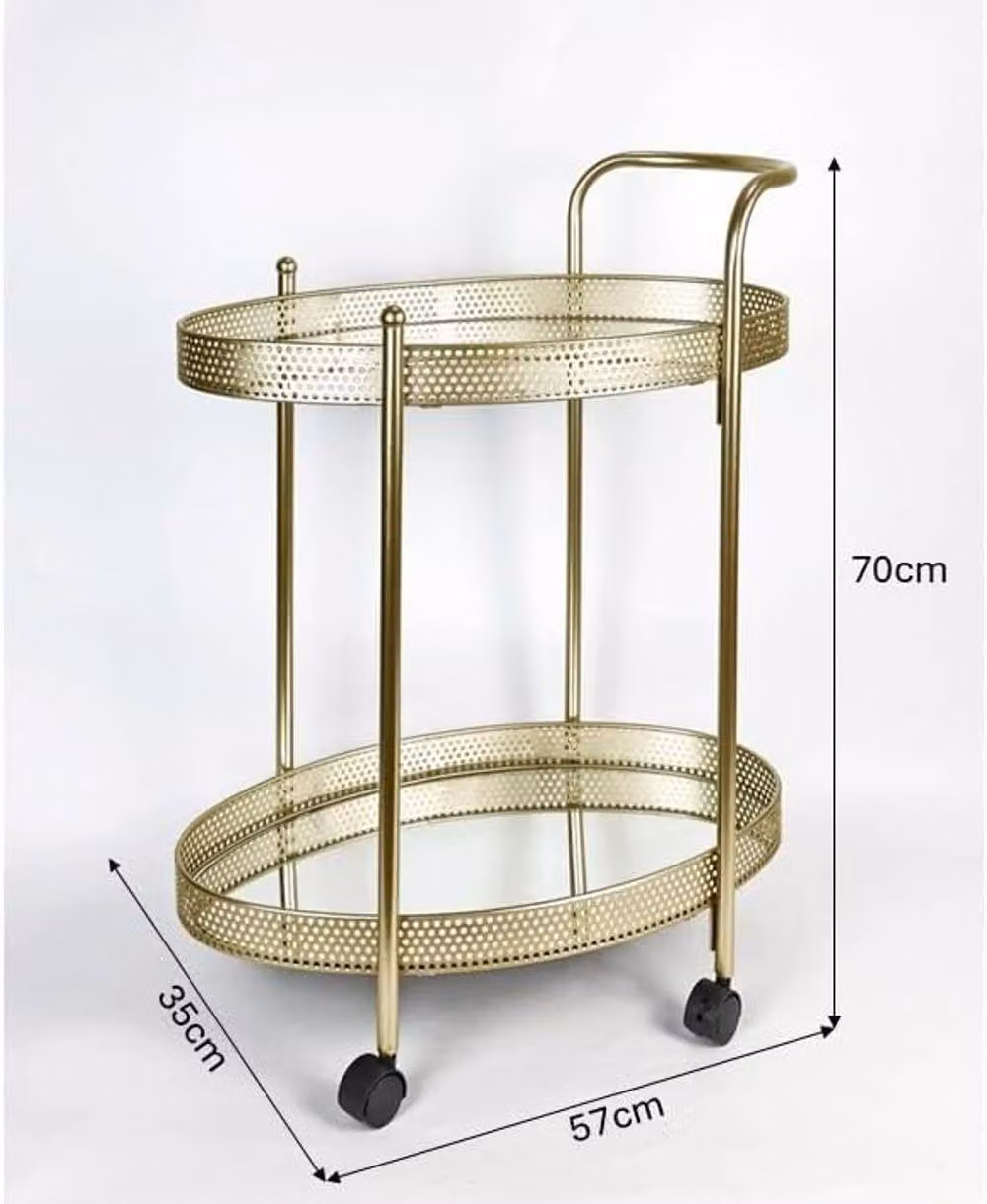SPOT ON DEALZ Gold Modern Drinks Trolley Bar Cart with Glass Shelves and Castors, W/D/H: 70 x 35 x 57 cm – 2