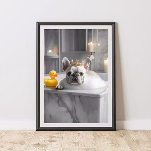 60 Second Makeover French Bulldog Crown Rubber Duck Animal Print Paper Poster, A3