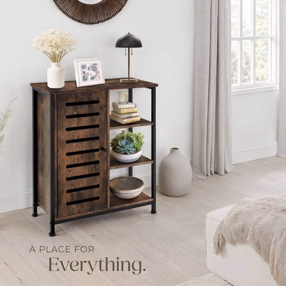 tectake Industrial Sideboard with 3 Open Shelves in Brown and Black Oak Finish – 8