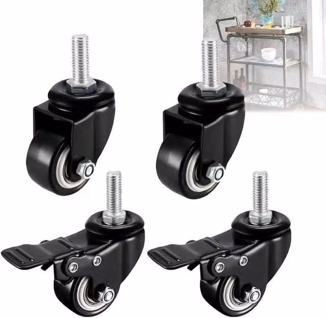 FLAVORA 4-Piece Heavy Duty Swivel Casters, Black, W: 52 cm