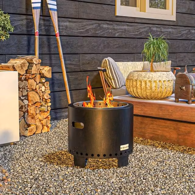 OUTSUNNY Black Metal Smokeless Wood Burning Firepit and Fire Bowl, Diameter: 45 cm – 1
