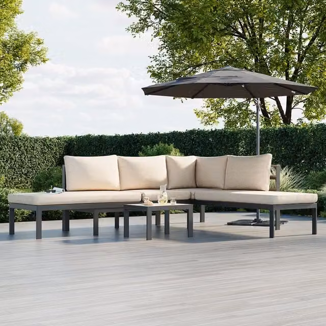 Charles Bentley Lagos Modular Aluminium Lounge Set with Upholstered Cushions in Grey, Anthracite and Beige
