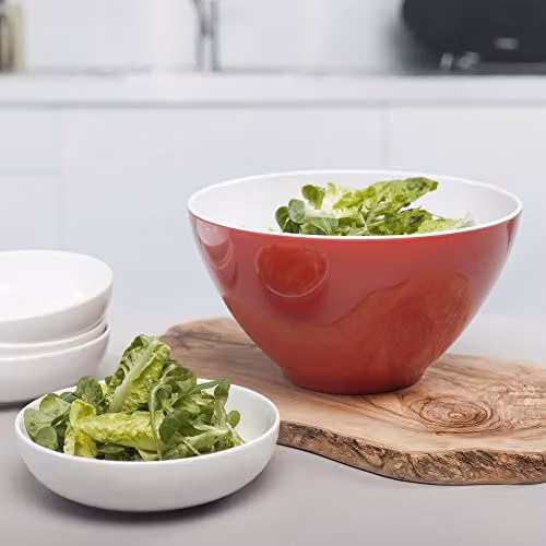 Zeal Melamine Salad Bowl, Red and White, Diameter: 26 cm – 2