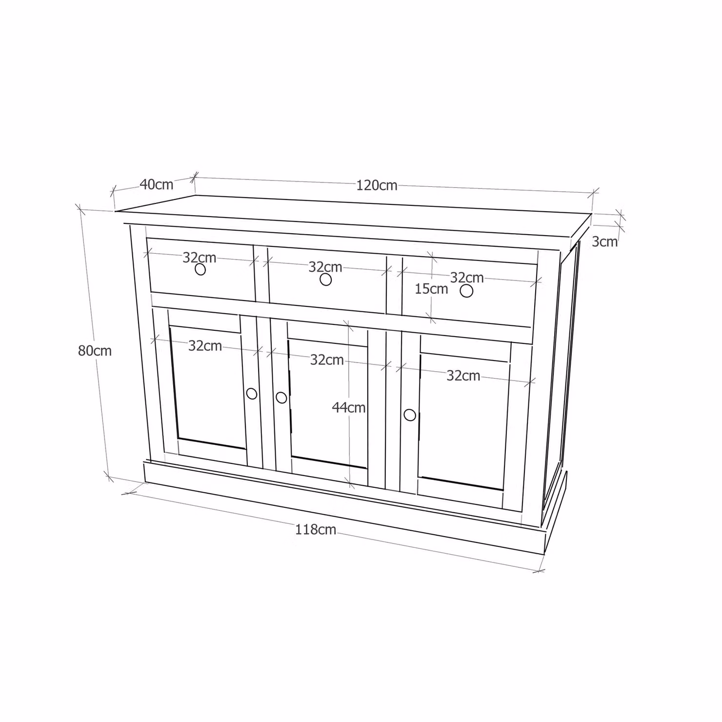 Cabinet Bits Rocca Grey 3 Door 3 Drawer Sideboard in Wood and MDF – 2