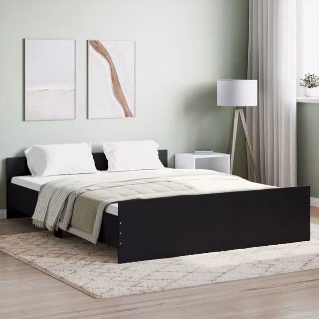 Berkfield Home King Size Bed Frame with Headboard and Footboard in Black, W/D/H: 150 x 200 cm – 1