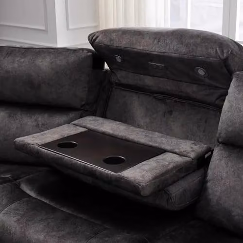Furnishings For Less UK Valtos 5 Seater L-Shape Electric Reclining Corner Sofa in Grey Fabric with USB Charging and Cup Holders – 3
