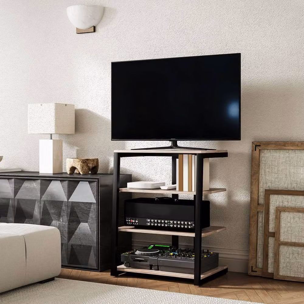 STILVORA Modern HiFi Rack with 4 Adjustable Media Compartments in Brown and Beige – 3