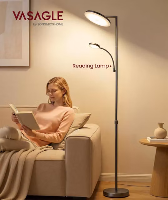 VASAGLE 42W Rotatable LED Floor Lamp with Remote Control and Timer, Black