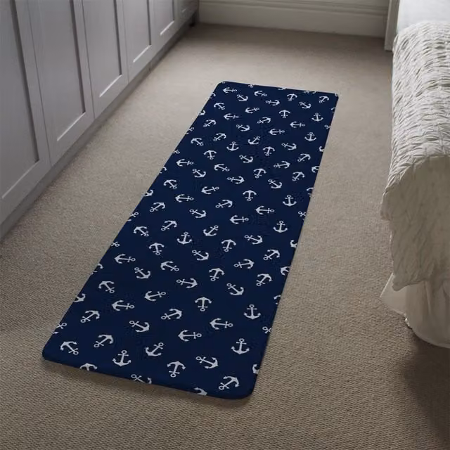 Benjamin Tate Design LTD Maritime Anchors Runner Rug, Blue Wool Non-Slip Rectangular
