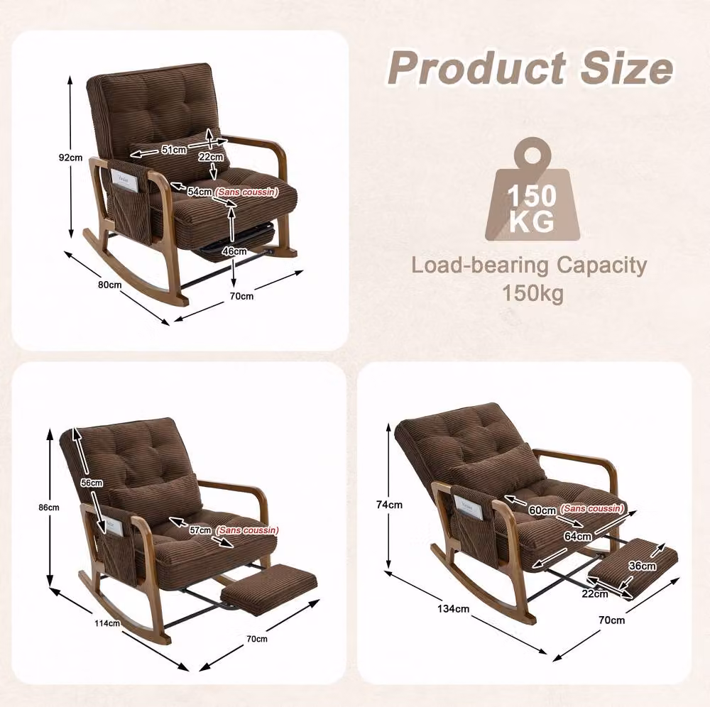 STILVORA Brown Relax Recliner Rocking Chair with Armrests and Adjustable Backrest – 3