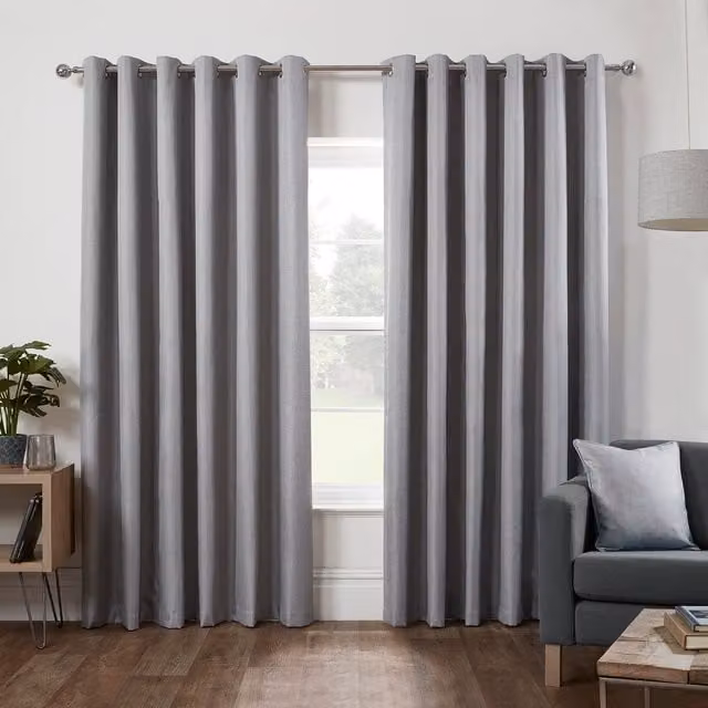 Divante Silver Grey Modern Blackout Eyelet Curtains, Height: 229 cm
