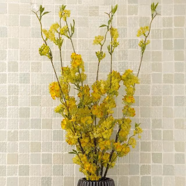 Leaf Pack of 6 Yellow Artificial Blossom Spray Stems, 100 cm