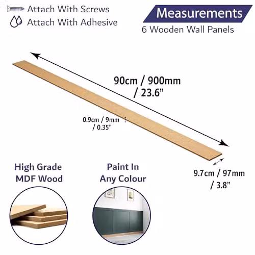 Home Treats Shaker Style 3D Wall Panelling Kit, 6 Brown MDF Wood Slats, W/D/H: 90 x 9.7 x 0.9 cm – 2