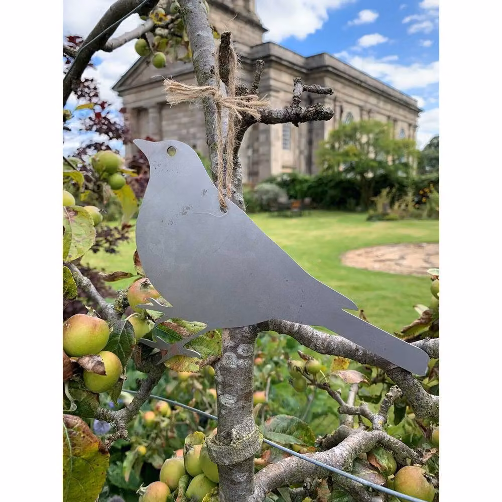 Poppyforge Hanging Blackbird Metal Garden Art, Pack of 3, Silver and Black, W: 20 cm, H: 15 cm – 3