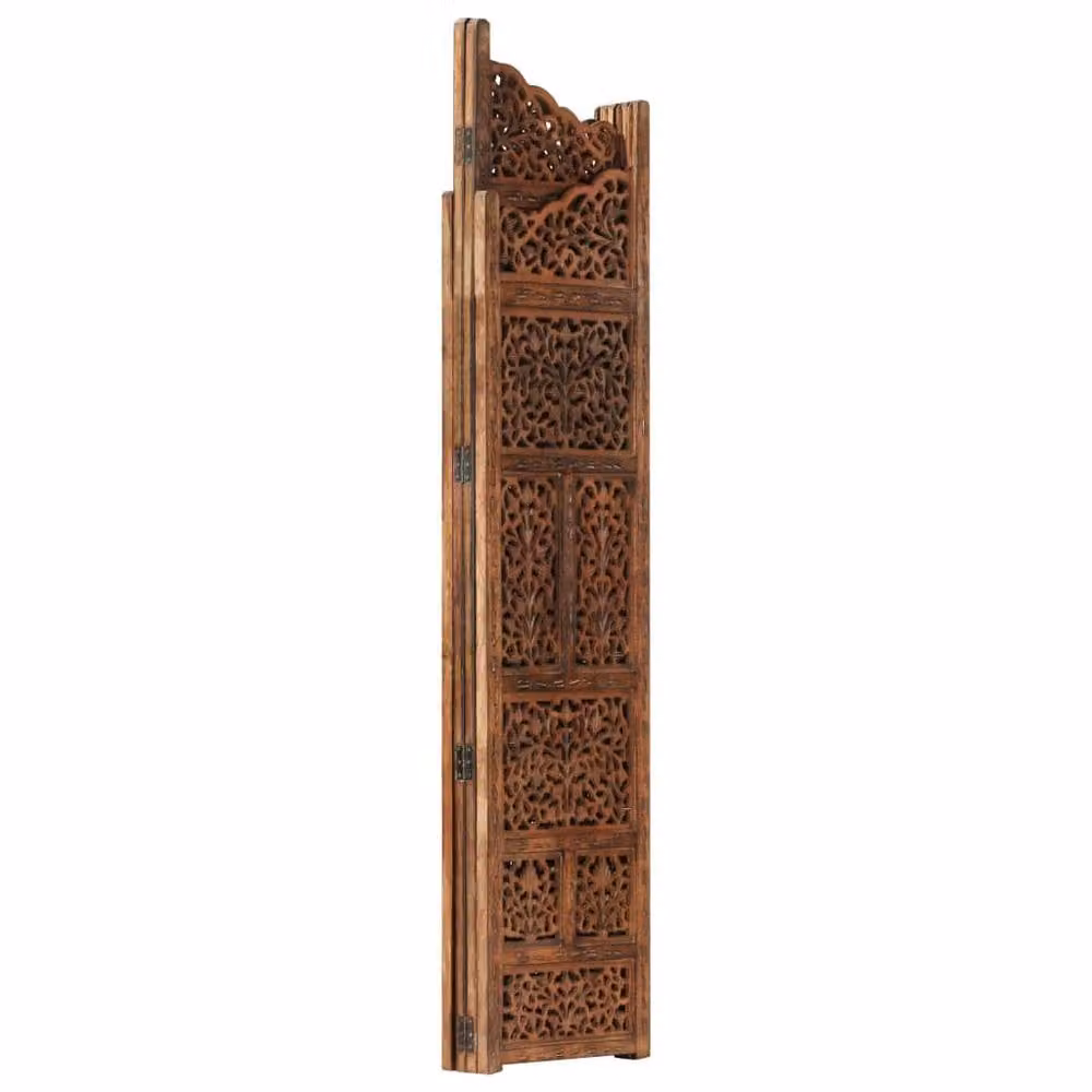 Berkfield Home Hand Carved 4-Panel Room Divider in Brown Solid Mango Wood, W/H: 160 x 165 cm – 2