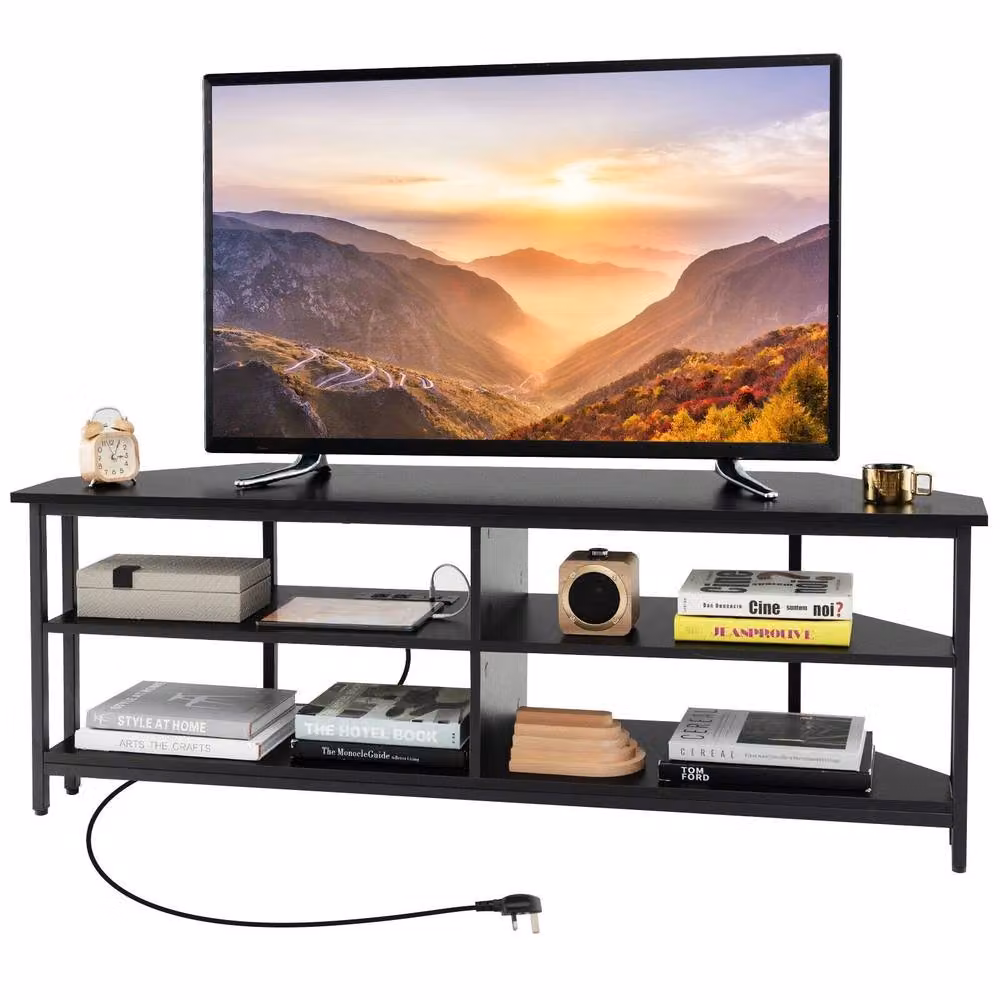 Costway Modern Black Corner Media Entertainment Center TV Stand for TVs up to 139.7 cm – 5