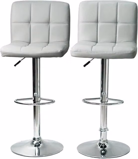 Nordara Set of 2 Light Grey Faux Leather Swivel Bar Stools with Metal Base – 1