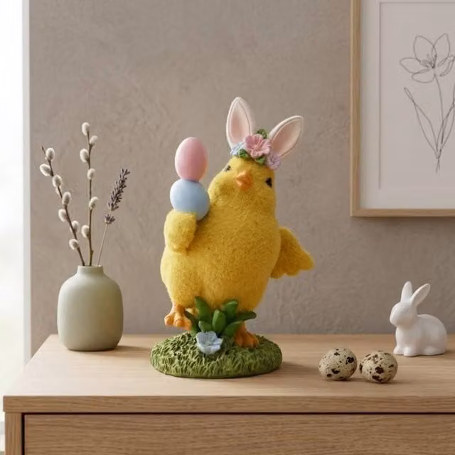 Garden Greatness Springtime Fluffy Easter Chick Egg Ornaments in Yellow and Multicolour