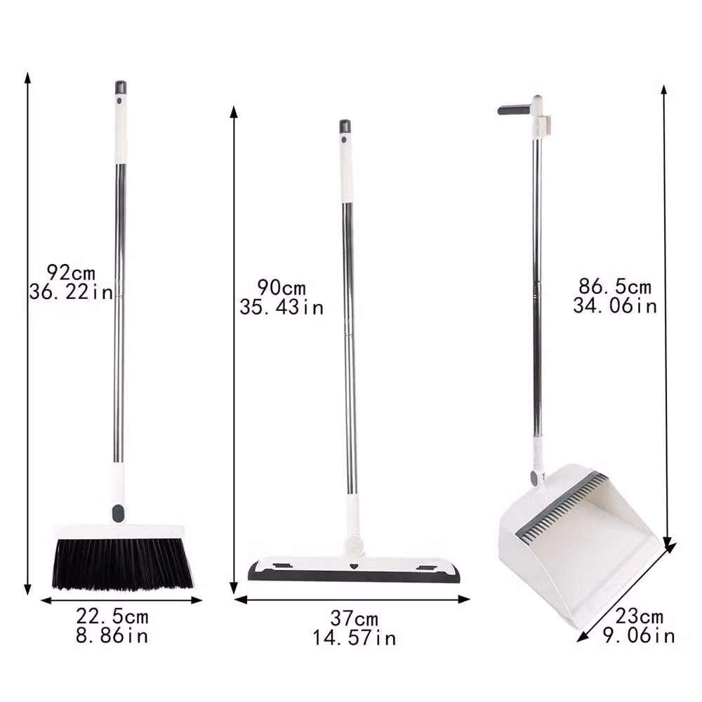 SPETLEK Long Handled Dustpan and Brush Set with Metal Handle in White, Blue and Multicolour – 2