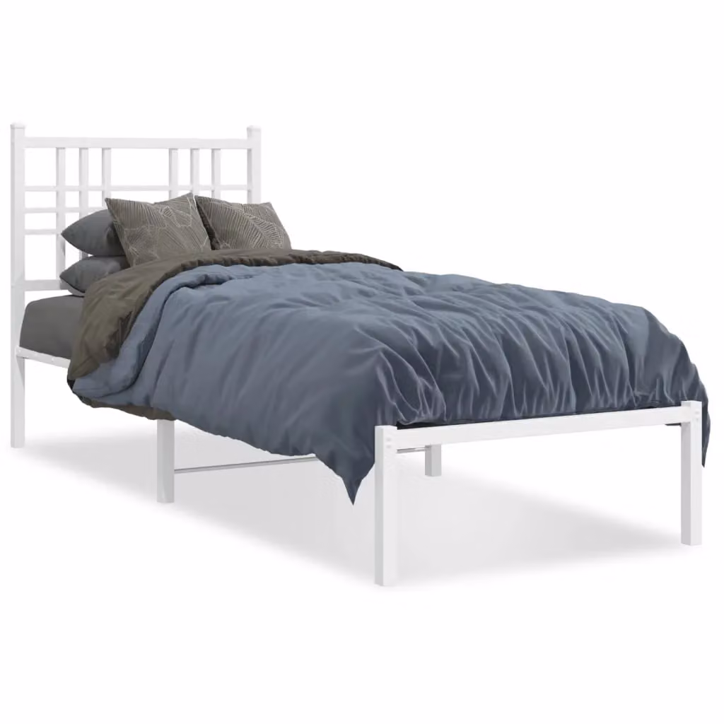 Berkfield Home Metal Bed Frame with Headboard, White, W: 75 cm, L: 190 cm – 2