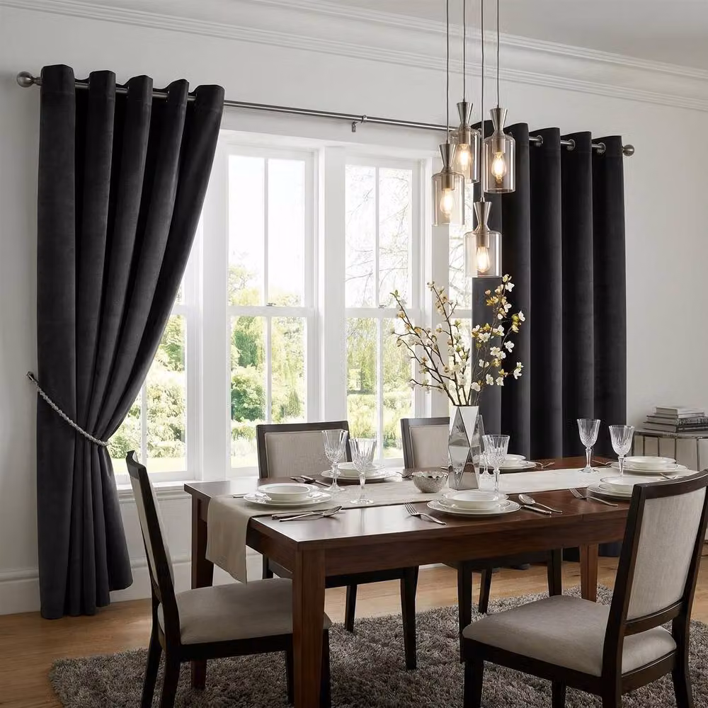 Luxor Living Velvet Thermal Blackout Eyelet Curtains, Black, Width: 168 cm, Drop: 183 cm – 3