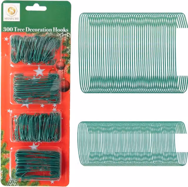 Shatchi 300 Pieces Metal Christmas Tree Decoration Hanging Hooks in Green
