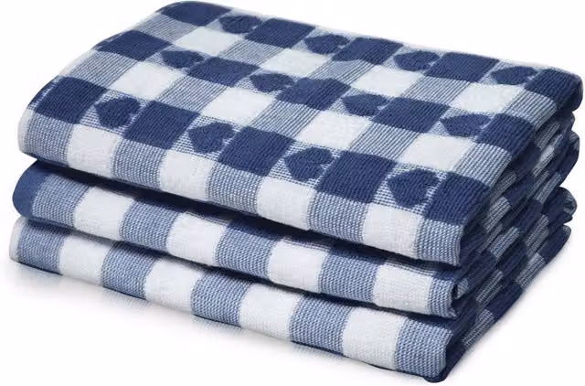 Velosso Navy Blue Checked Cotton Jacquard Tea Towel – 1