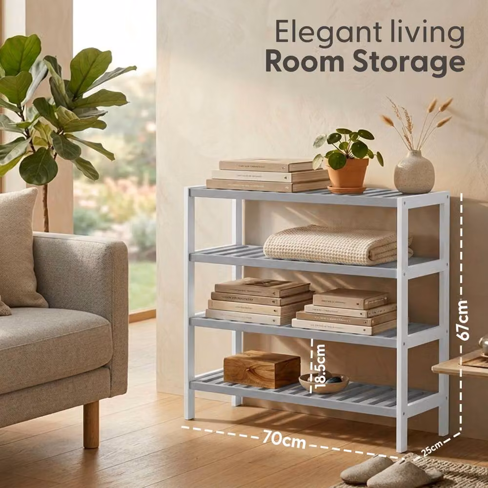 Keplin 4-Tier Bamboo Shoe Rack in Grey and White, W/D/H: 70 x 24.5 x 67 cm – 2