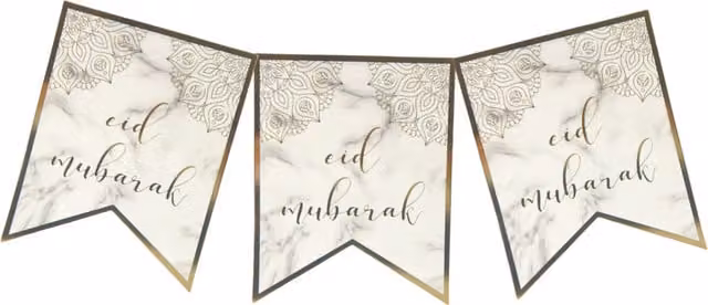 Peacock Supplies Eid Mubarak White and Gold Paper Hanging Pennant Banner