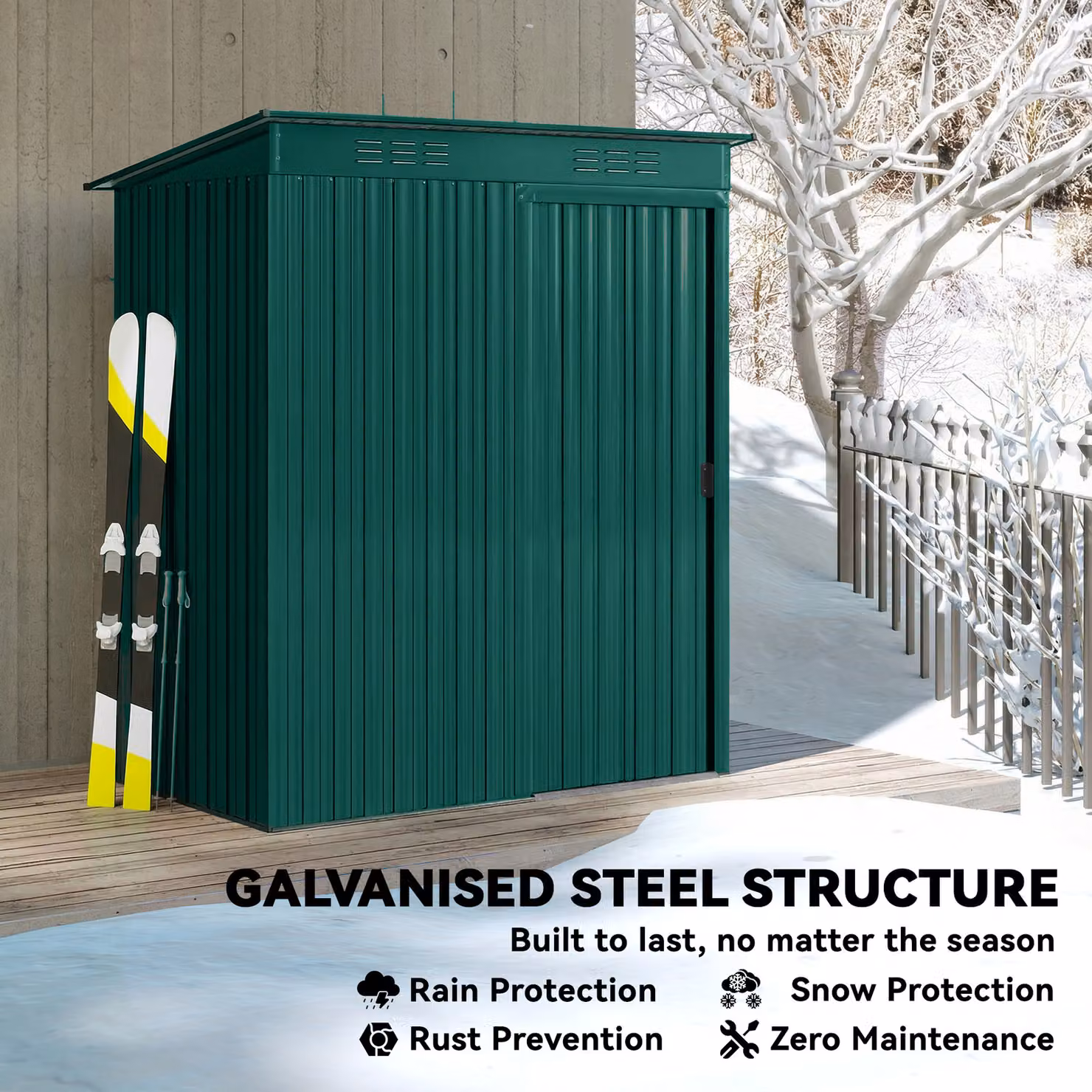 Outsunny Green Metal Garden Storage Shed with Sliding Doors and Side Vent, W/D/H: 152.4 x 106.7 x 181 cm – 5